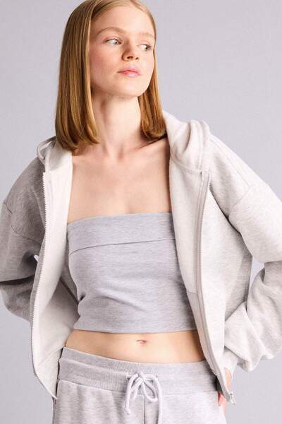 DeFacto Cropped Fit Hooded Thick Fabric Sweatshirt Cardigan Z7069Az26Au