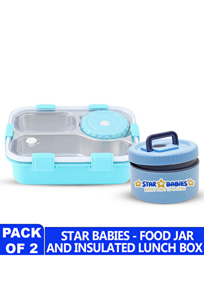 STAR BABiES مجموعة من 2 - علبة غداء من الفولاذ المقاوم للصدأ مع 4 أقسام + وعا...