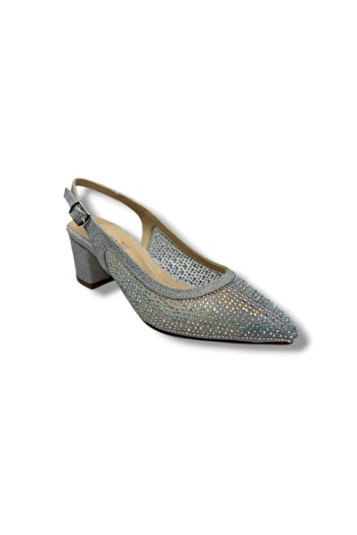 Cakgo Desire 356-26 Sequined, Satin, Mesh, Stoned, Square Heel Women's Shoes 6cm