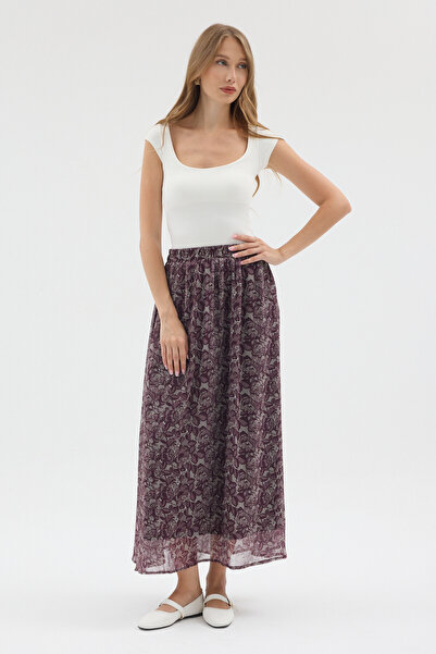 ABOUT US Relaxed Cut Long Skirt with Pattern, Fabric Lining and Elastic Waist...