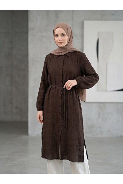 Naknaku Slit Detail Long Tunic-Brown