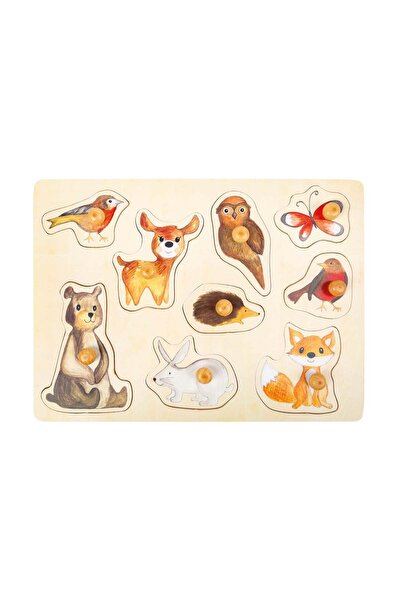 Small Foot Puzzle cu animale din pădure – Jucărie din lemn cu 9 piese și sist...