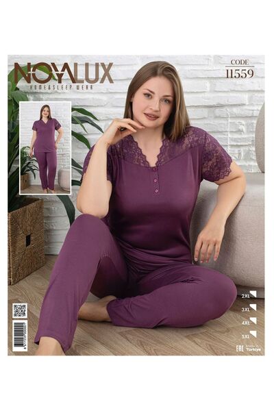 noyalux طقم بيجامة نسائي من قماش الفيسكون مع تفاصيل دانتيل