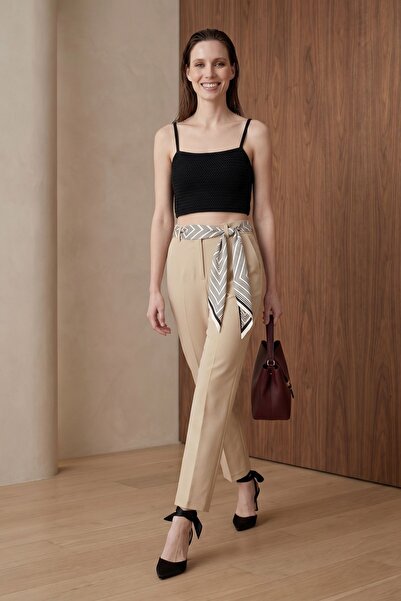 Hiccup My Fashion Belted High Waist Straight Leg Crepe Trousers