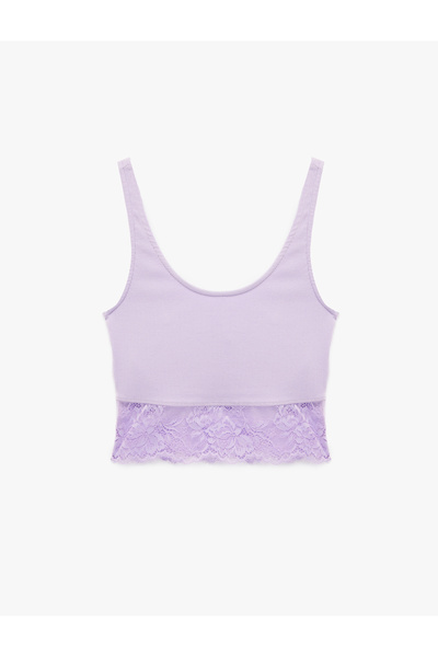 Koton Pamuklu Slim Fit Dantel Detaylı Kalın Askılı Crop Bluz