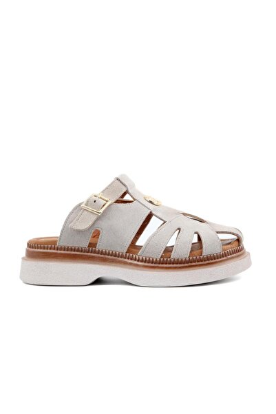 Castle Black 45580 Genuine Leather Beige Women's Slippers