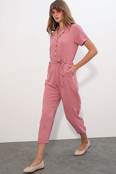 Hiccup Bdart Bowknot Shirt Collar Jumpsuit