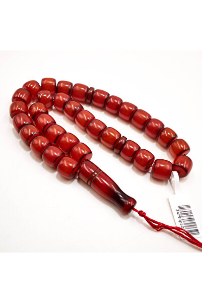 Generic Pakistani Faturan Rosary 33 Beads 10x11.5mm Deep Red Barrel Prayer Be...