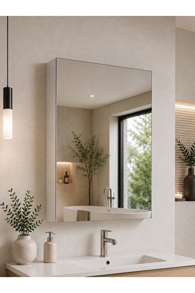 AVEVA HOME Tek Kapaklı Aynalı Raflı Banyo Dolabı 60x40x15