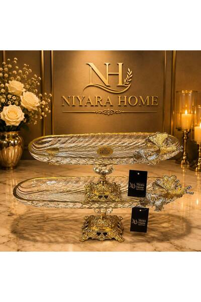 Niyara home مجموعة من 2 قطعة زجاج/قاعدة معدنية