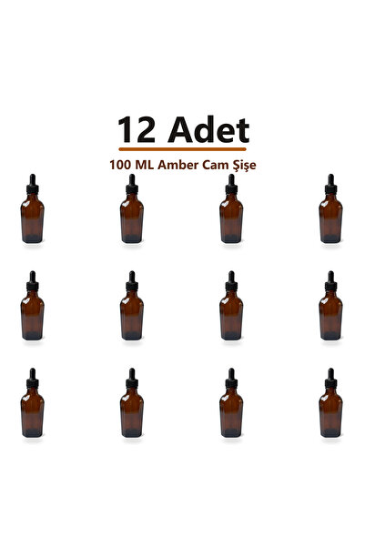 Bel Visu Beauty 100 ML Amber Cam Damlalıklı Boş Yağ ve Serum Şişesi 12 Adet
