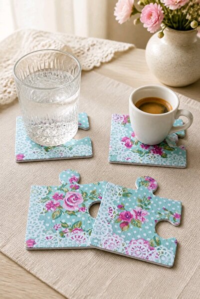 el.ay.arts Romantic Puzzle Coasters 4-Piece Mdf