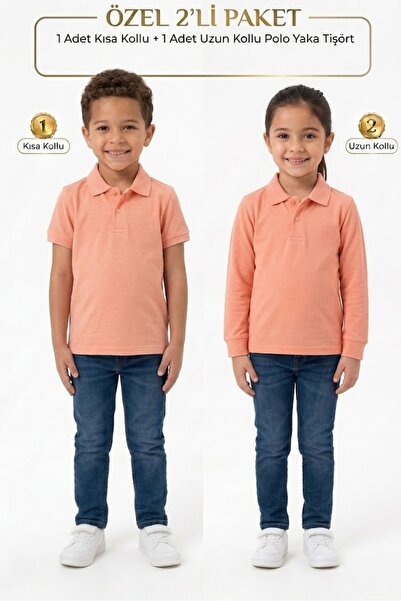 NACAR STORE Children's Unisex Poloyaka Long-Short Sleeve Set of 2 School T-Sh...