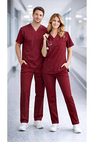 Edelvays Shop Unisex Doktor Hemşire Forması Pamuk Likralı Yarasa Kol Scrubs C...
