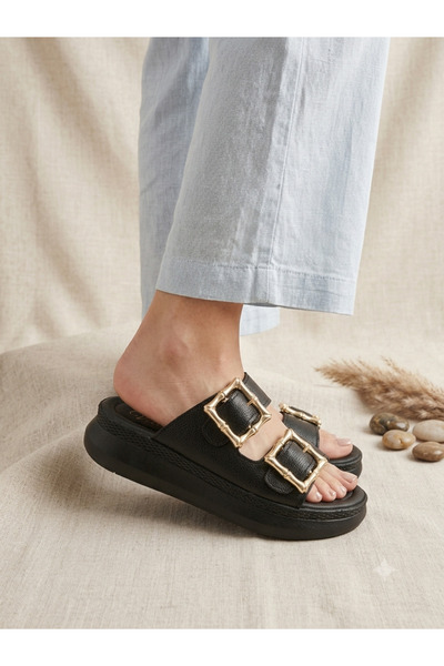 Generic Brand Vanensi̇ Women's Cream Double Buckle Light Sole Casual Sandals Slippers
