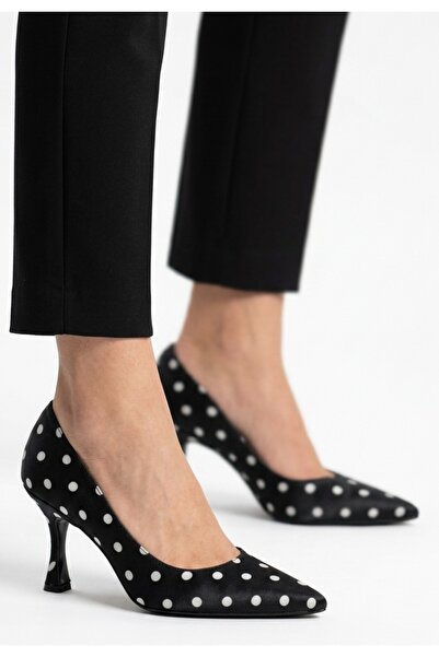 Generic Brand Jamiy Black Satin White Detailed Heeled Shoes
