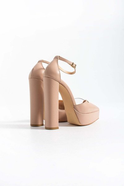 FOLLİNİ Women's Genuine Leather Platform Heeled Shoes Cream
