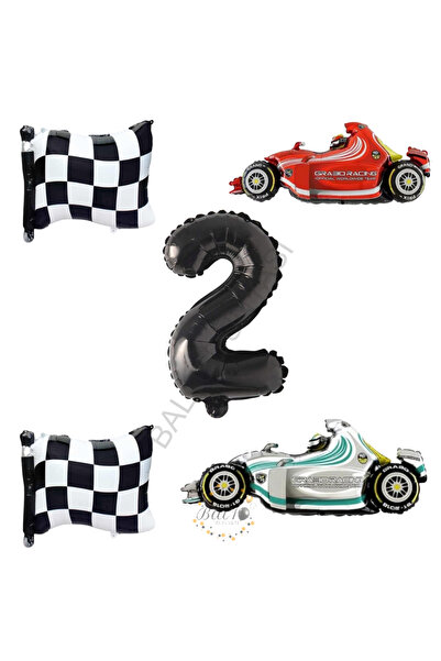 BAL10 DÜNYASI Bal10 Checkered Racing Vehicles Themed Birthday Set Age-2