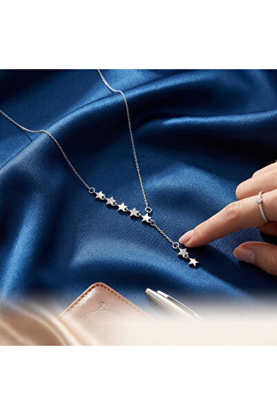 toptanhanem Minimalist Y Necklace with Star Detail and Zircon Stone - Silver ...