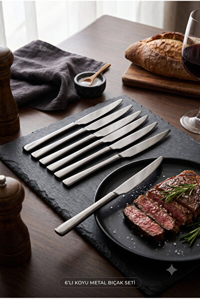 Homerest Set of 6 Stylish Black Stainless Steel Dinner Knives - Luxury Anthra...