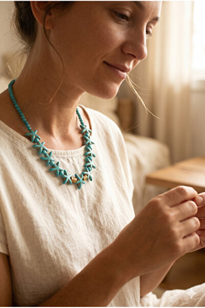 ZGNOVA Handmade Star-Shaped Turquoise Natural Stone Special Design Necklace