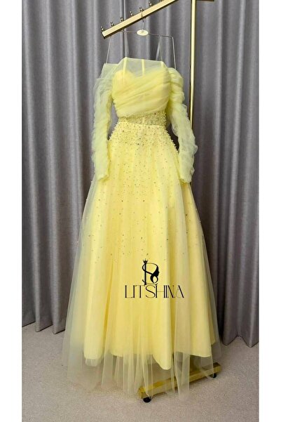 LITSHINA Luxury Evening Gown Oil Green Color with Crystal Work