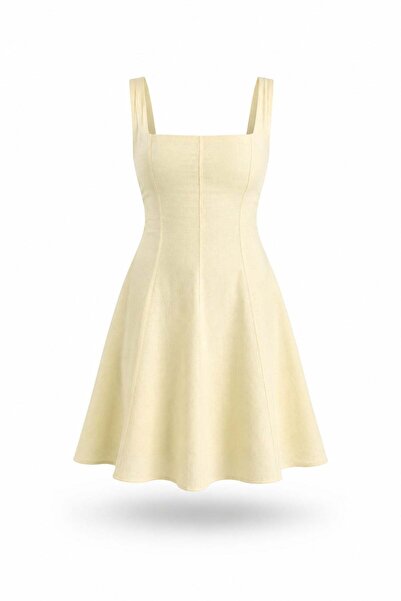5in1Canpolat Yellow Square Collar Mini Dress 05226