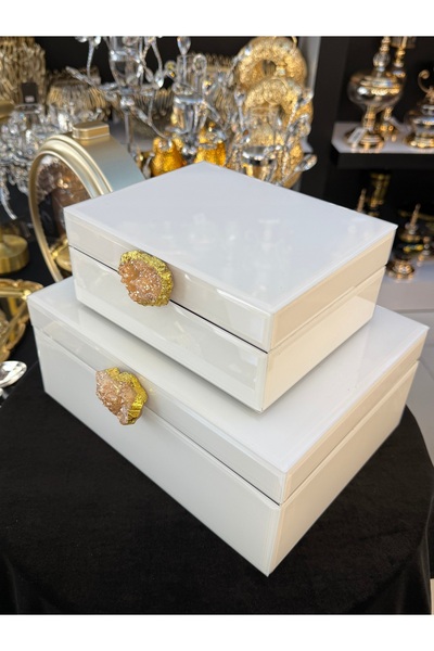 LOKMAN ZÜCCACİYE SHOWROOM 2-Piece White Color Glass Decorative Box