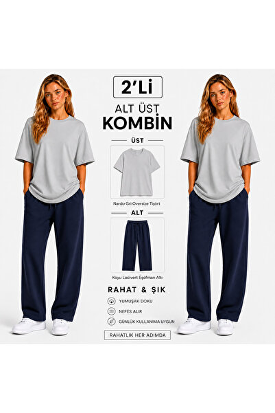 JULİA MODA طقم سروال رياضي نسائي مكون من قطعتين، مزيج من الأقمشة الخفيفة والق...
