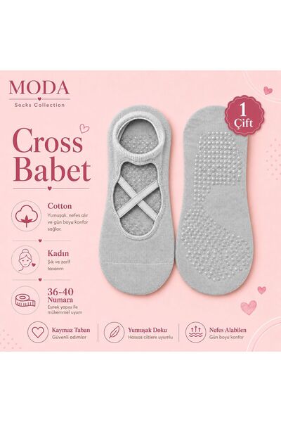 Kaydırmaz Cross Babet Kadın Çorabı Açık Gri