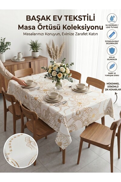 Başak Ev Tekstili Gold Shiny Pvc Tablecloth - Wipeable, Stain Resistant, Kitc...