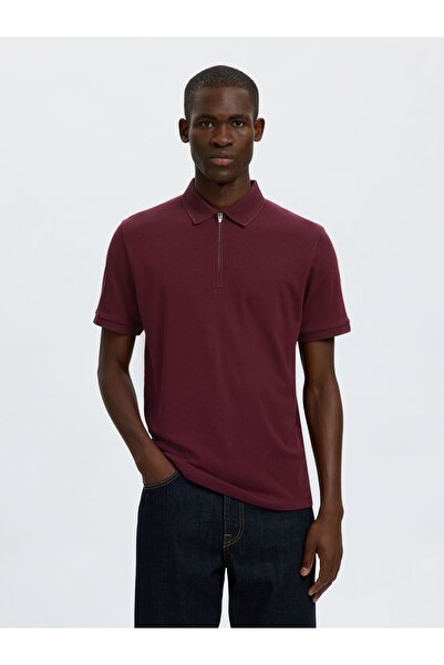 SELECTED Tricou polo tricotat cu fermoar