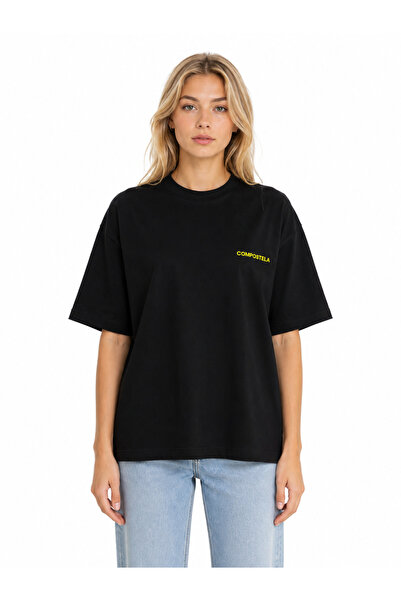 Compostela Unisex Women's and Men's T-Shirt with Written Logo, Front Print, O...