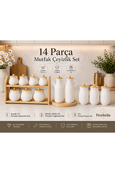 Pembelia Life Set de 14 piese: 2 uleițe din porțelan cu suporturi din bambus,...
