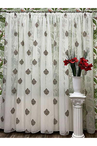 Liz Line Perdea brodata mecanic din seria Baroc, culoare ivoire/maro, 600x245...