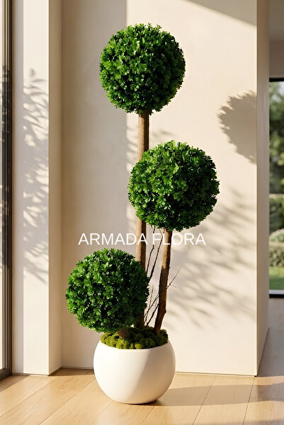 Armada Flora UV Dayanımlı Yapay 3'lü Şimşir Top Ağacı 150 cm 35 cm Çap 27x33 ...