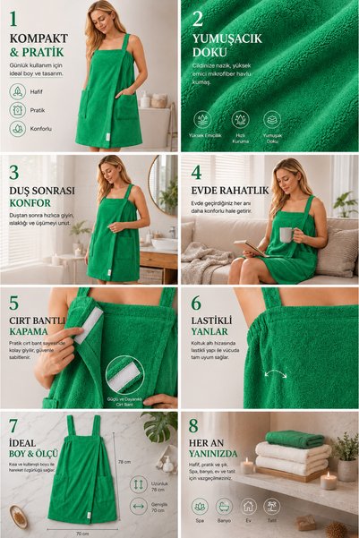 AXXO Green Microfiber Spa Towel 400 Gsm Double Pocket Spa Bath Towel (Weft Plain Weave)