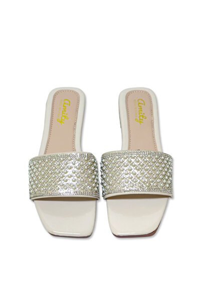 Saudi Step Women Pearl Rhinestone Flat Slide Sandals Ergonomic Comfort Footwe...