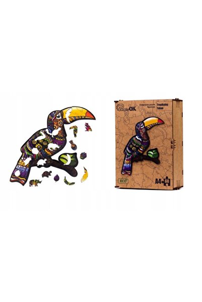 PuzzleOK Puzzle din lemn, , Model Pasare Tucan, 60 piese, 6+ ani, 21 cm x 15 ...
