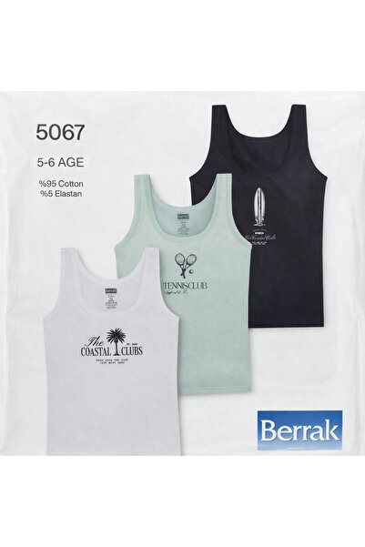 Berrak قميص داخلي قطني للأولاد بحزام سميك منقوش، 3 قطع 5067