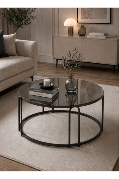 SEDAŞ LIVING UNITS Lenka Füme Ayna Orta Sehpa Yuvarlak Siyah Metal _ sedaş_le...