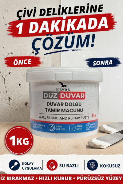 KAYRA LEATHER CRAFT 1 KG Hazır Duvar Tamir Dolgu Macunu Alçı Sıva Derin Boşlu...