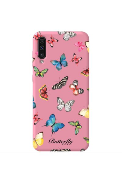 Other Samsung A70 Mixed Butterflys Pink Colored Silicone TPU Θήκη