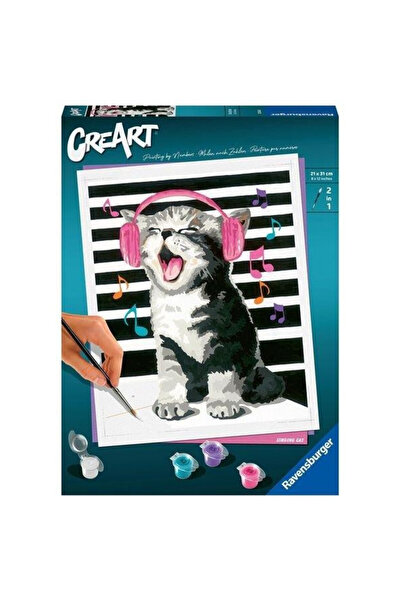 RAVENSBURGER Set de pictura pe numere CreArt Pisica cantatoare, 2 in 1, inclu...