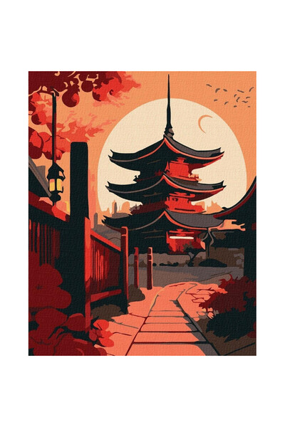 ideyka Set pictura pe numere Peisaj oriental, panza imprimata, 40x50 cm, Mult...