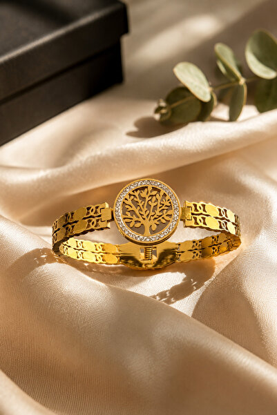 fao shop 7/24 Steel Cuff Women's Bracelet with Tree of Life Motif, Gold Color...