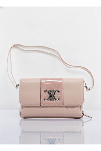 SilviaRosa Geanta Portofel Crossbody Dama Piele Ecologica 20x12x5cm Croco Roz