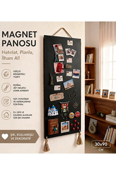 Dünya Magnet Mıknatıslı Magnet Panosu 30x90 cm Siyah Metal Not Fotoğraf Hatır...