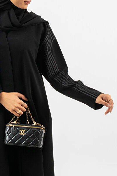 HYX Women's Black Abaya with Ribbed Piping Sleeve Detail, Layered Stripe Cuff...