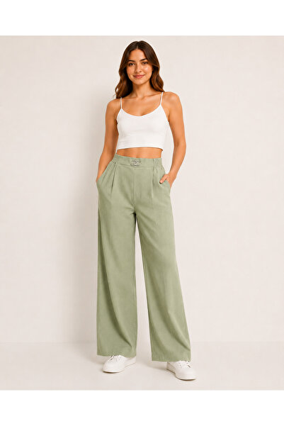 HAYAL COLLECTİON Hayal 28007-26 Women's Double Pocket Linen Palazzo Trousers ...